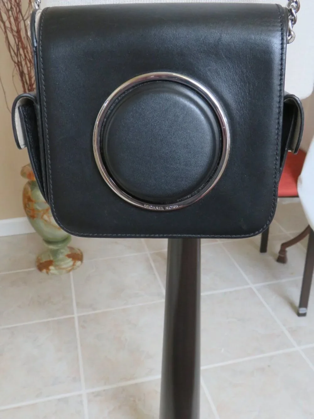 Black leather Michael Kors camera crossbody
